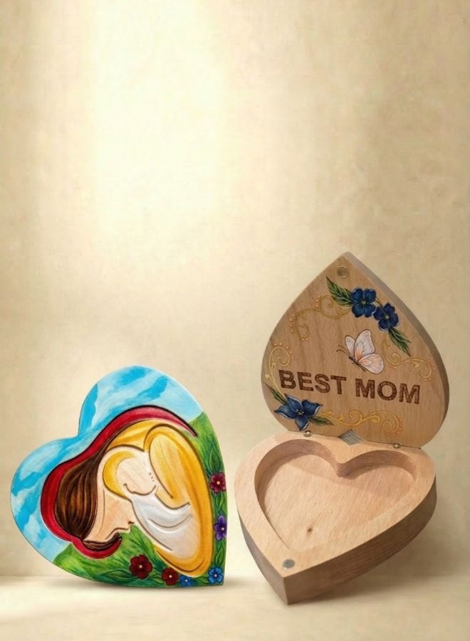Fatio Heart-Shaped DIY Wooden Keepsake Box for Moms – Personalized Mother’s Day Gift Box with Paint Kit - Image 3