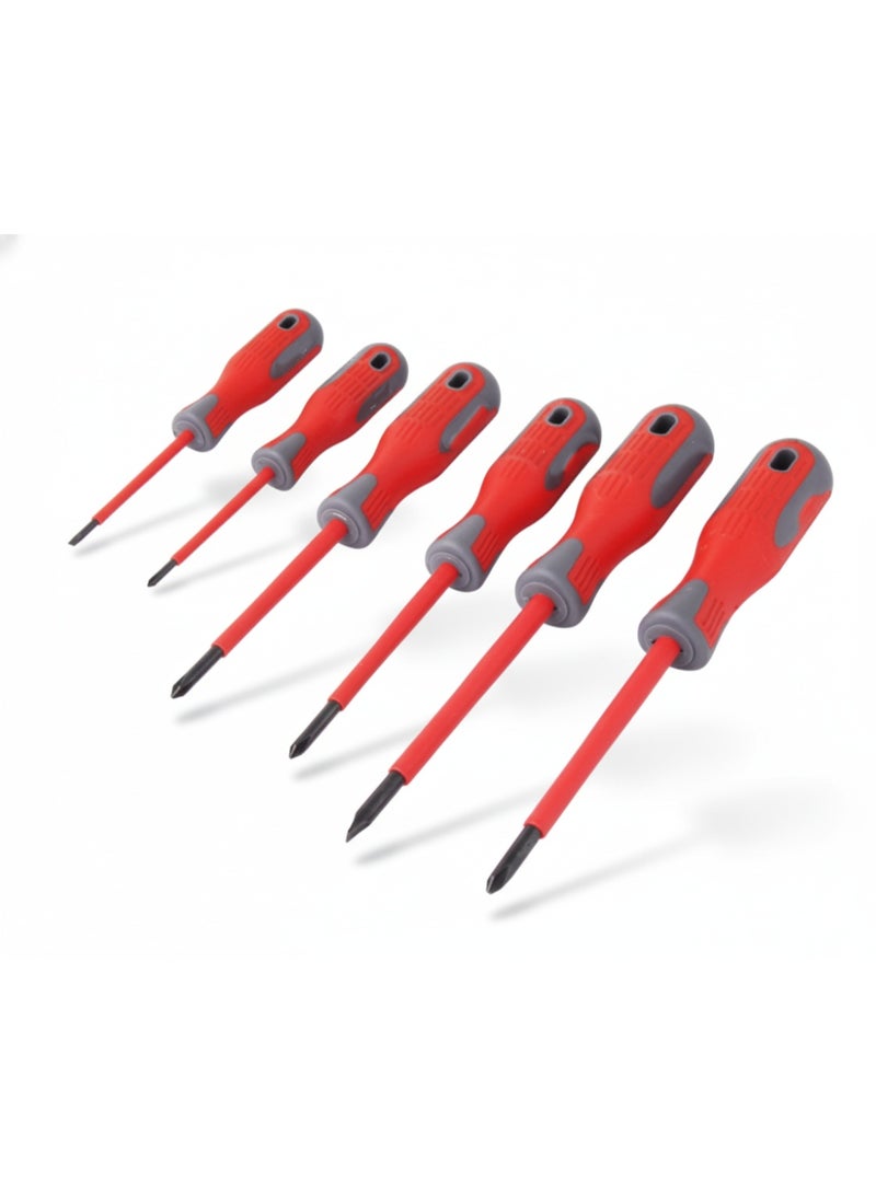 مجموعة مفكات معزولة (PH و شق) – 6 قطع – مختبرة حتى 10,000 فولت – مقبض مريح ثنائي المواد لراحة وأمان الاستخدام - Image 1