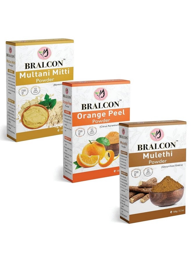 BRALCON مجموعة مسحوق برالكوم ملتي ميتّي، برتقالي، عرقسوس - 300غ (100غ × 3 عبوة) للبشرة، قناع الوجه، الشعر - Image 1