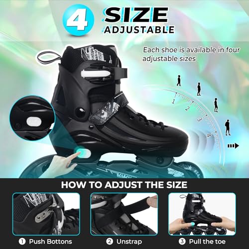 MammyGol Adjustable Inline Skates for Kids Youths Adults, All Wheels Light Up, Indoor and Outdoor Blades Roller Skates for Boys Girls Teen Beginners Black - Image 3