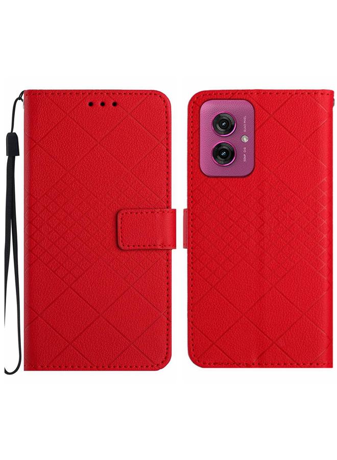 For Motorola Moto G55 5G Rhombic Grid Texture Leather Phone Case(Red)