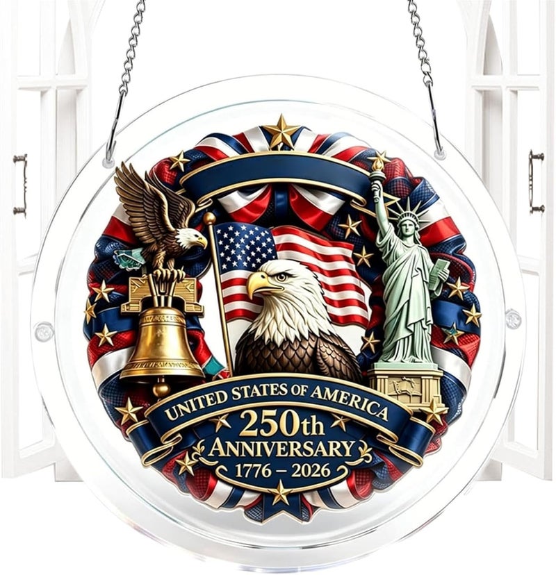 Indoor Window Sun Catcher - 250th USA Flag Eagle Acrylic Puzzle,4th Of July Outdoor Suncatcher,For Memorial Day, Home, Wall, Living Room, Bedroom, Entrance, - Image 1