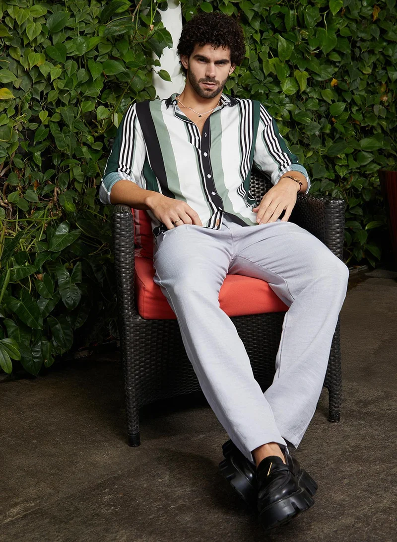 CAHOOT  Men's Jungle Green & Cream White Multitrack-Striped Shirt for Men | Best Price UAE