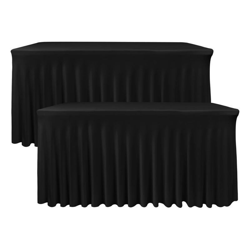 Nasitos Black Rectangle Tablecloths 2 Pack 72 x 30 Inch Stretch Spandex Polyester Fitted Table Skirts for 6FT Tables Party Banquet Wedding