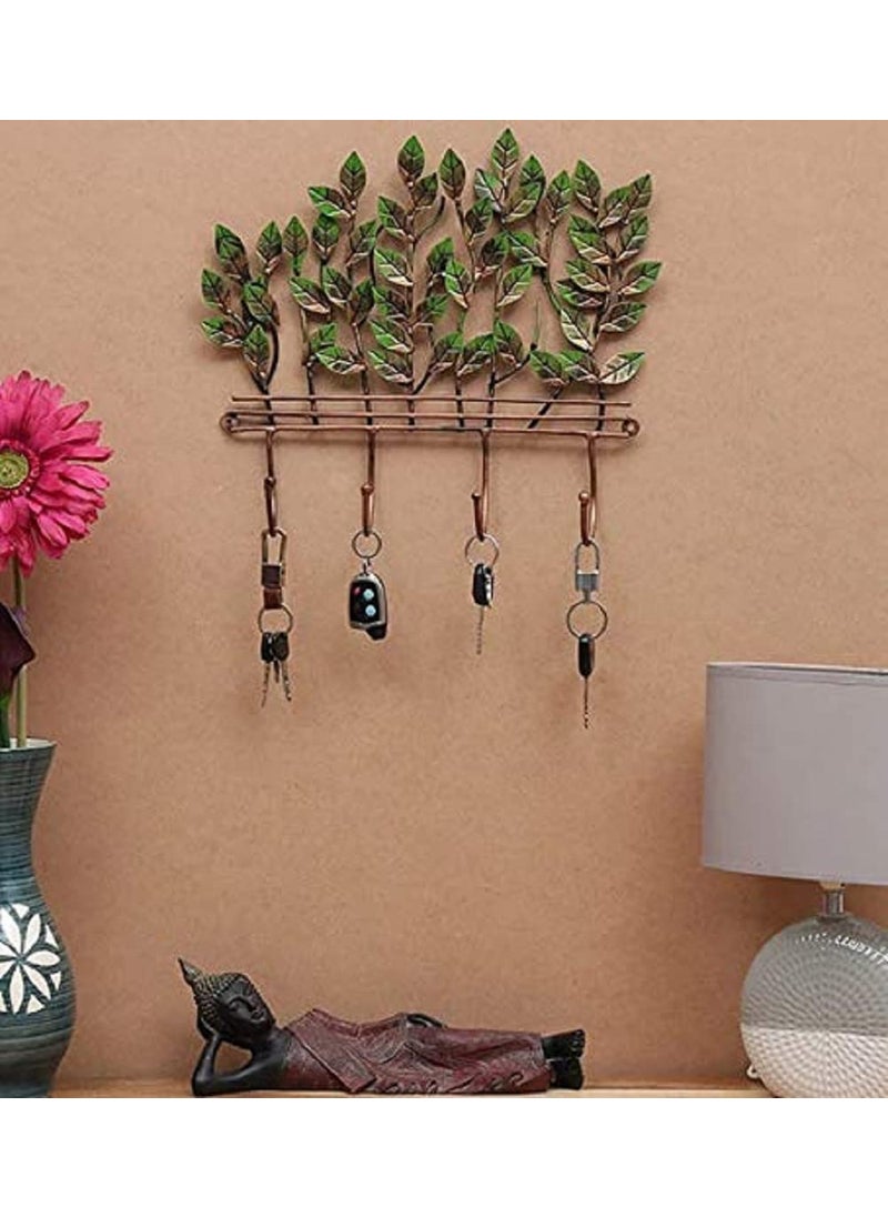 World Decor World Decor 4 Hooks Leaf for Key Clothes and Mask Holder Metal AbstractWall SculptureWall HangingWall Art Multicolor for Home DecorationLiving RoomOfficeCafeBedroom 17 x03x15 In  - Image 1