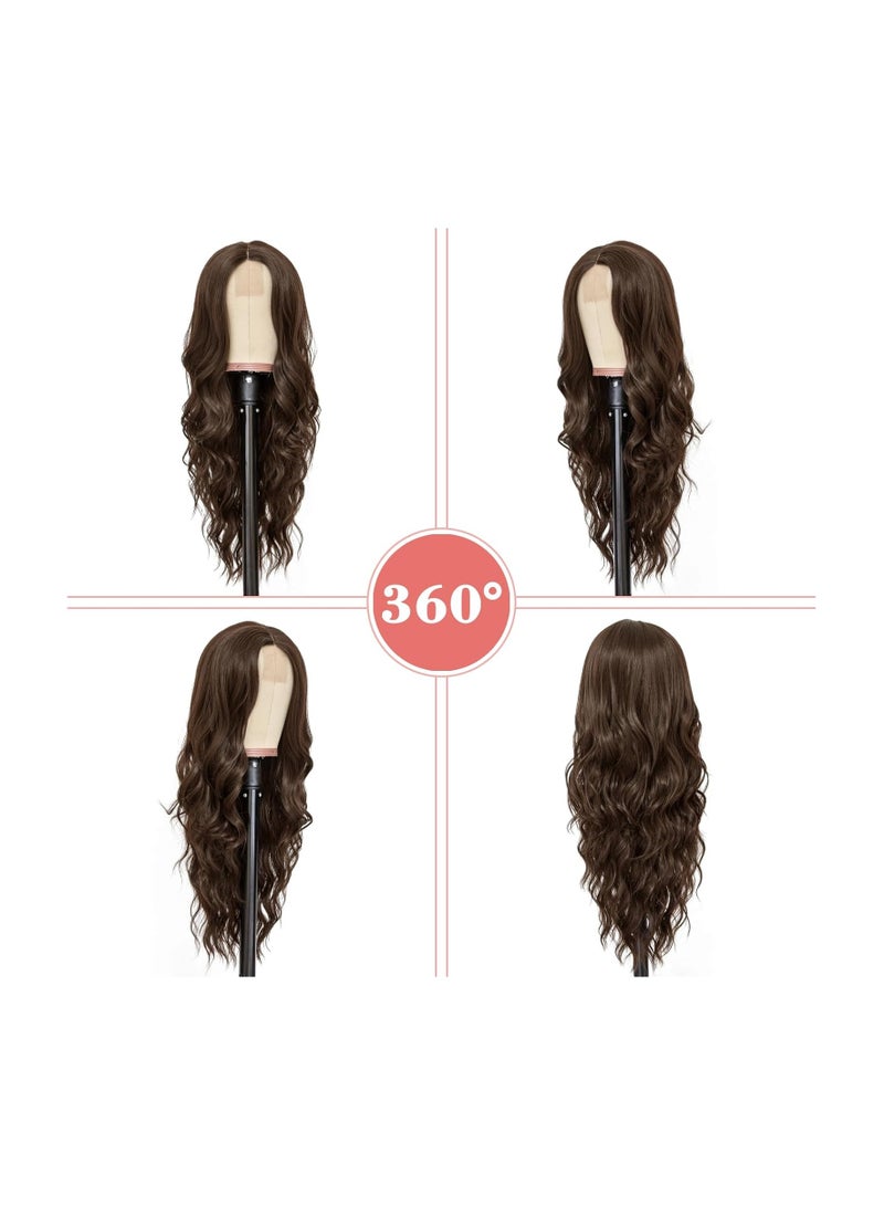 إستيل للمرأة شعر مستعار طويل مموج 26 بوصة الجزء الأوسط مظهر طبيعي مموج شعر مستعار مجعد مقاومة للحرارة الألياف الاصطناعية يوميا شعر مستعار للحفلات بني غامق - Image 3