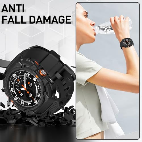 Suoman for Samsung Galaxy Watch 7/8 Ultra 47mm (2024/2025) Case with Band, [No Tempered Glass] Rugged+ All-Round TPE Matte Protective Cover Bumper -Black ﻿ - Image 5