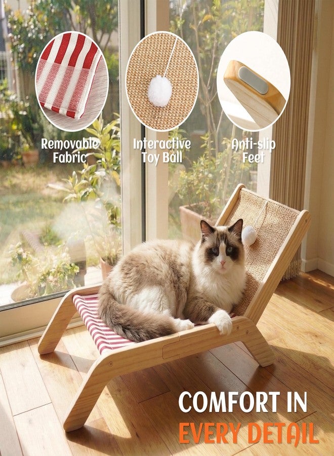 PETKARAY Beach Chair Cat Hammock, Elevated Cat Beds for Indoor Cats, Original Cozy Lounger with Sisal Scratcher and Toy Ball - Image 4