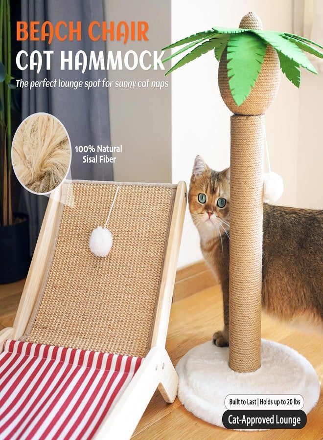 PETKARAY Beach Chair Cat Hammock, Elevated Cat Beds for Indoor Cats, Original Cozy Lounger with Sisal Scratcher and Toy Ball - Image 2