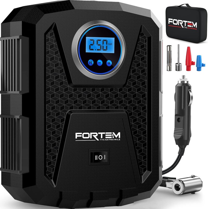 FORTEM 150 PSI 12V Electric Bike Pump & Car Tire Inflator with LED Light, Digital Tire Pressure Gauge, Auto Pump/Shut Off, Carrying Case - Image 1