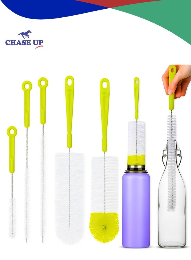 Chase Up Bottle Cleaning Brush Set | 5Pcs Long Handle Bottle Cleaner for Narrow Neck, Beer, Baby & Sports Bottles, Kettle Spout, Lid & Straw Cleaning Brush | (6"x2.5", 13"x0.4", 10.5"x1"(Green)) - Image 1