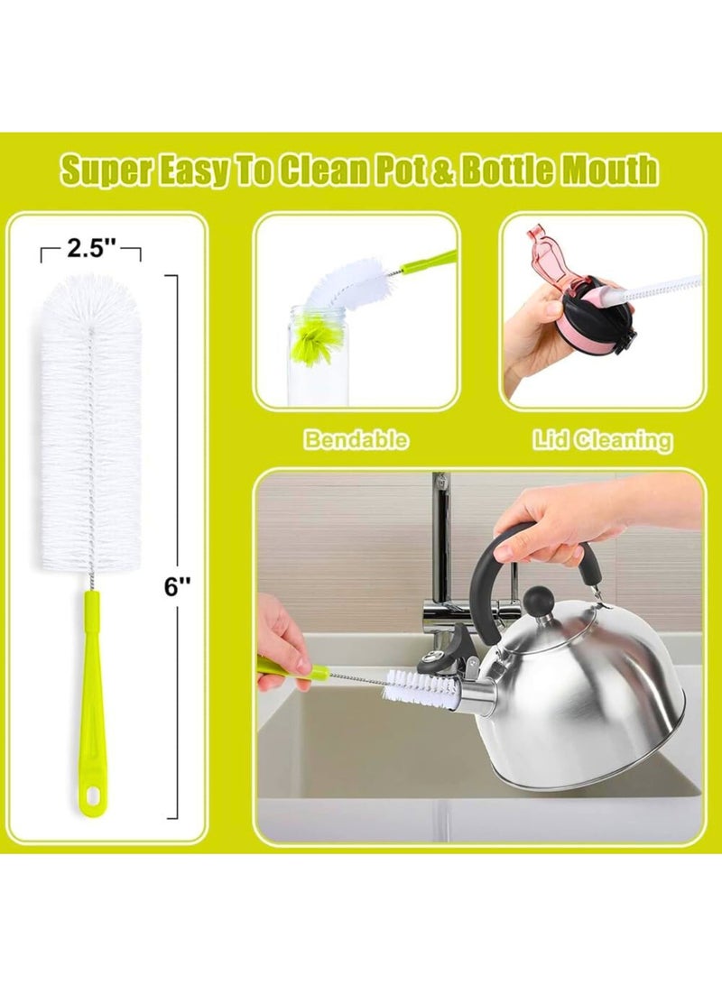 Chase Up Bottle Cleaning Brush Set | 5Pcs Long Handle Bottle Cleaner for Narrow Neck, Beer, Baby & Sports Bottles, Kettle Spout, Lid & Straw Cleaning Brush | (6"x2.5", 13"x0.4", 10.5"x1"(Green)) - Image 4