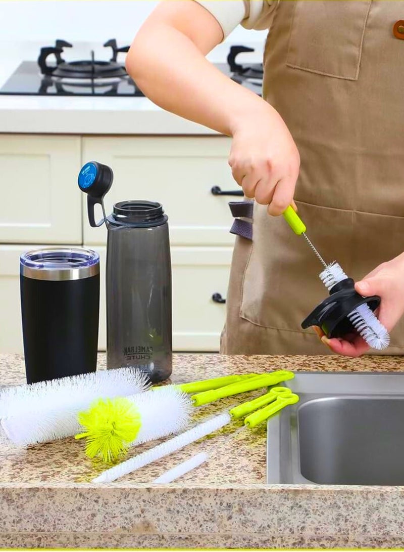 Chase Up Bottle Cleaning Brush Set | 5Pcs Long Handle Bottle Cleaner for Narrow Neck, Beer, Baby & Sports Bottles, Kettle Spout, Lid & Straw Cleaning Brush | (6"x2.5", 13"x0.4", 10.5"x1"(Green)) - Image 3