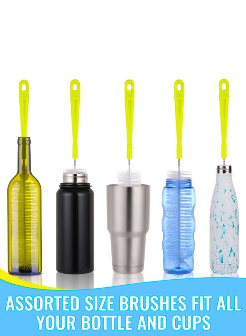 Chase Up Bottle Cleaning Brush Set | 5Pcs Long Handle Bottle Cleaner for Narrow Neck, Beer, Baby & Sports Bottles, Kettle Spout, Lid & Straw Cleaning Brush | (6"x2.5", 13"x0.4", 10.5"x1"(Green)) - Image 2