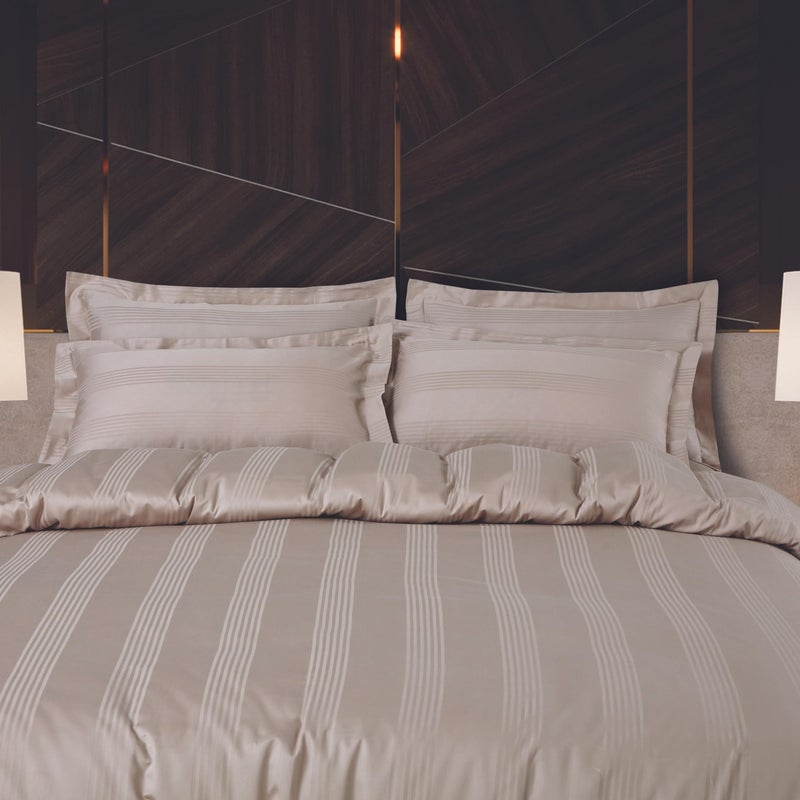 Malako Turin Jacquard Beige 100% Cotton King Size Bedsheet with 2 Pillow Covers - Image 3