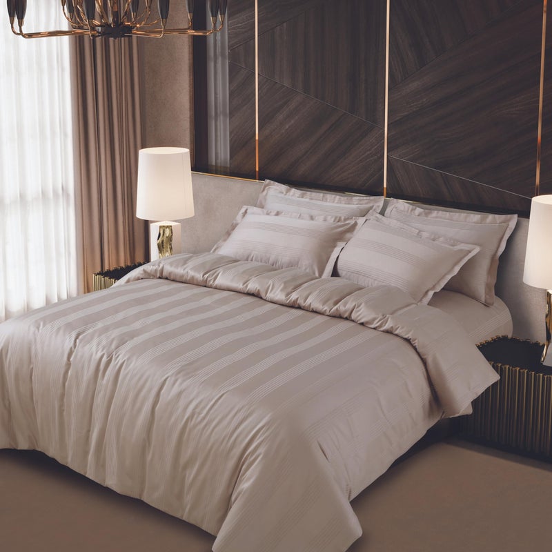 Malako Turin Jacquard Beige 100% Cotton King Size Bedsheet with 2 Pillow Covers - Image 4