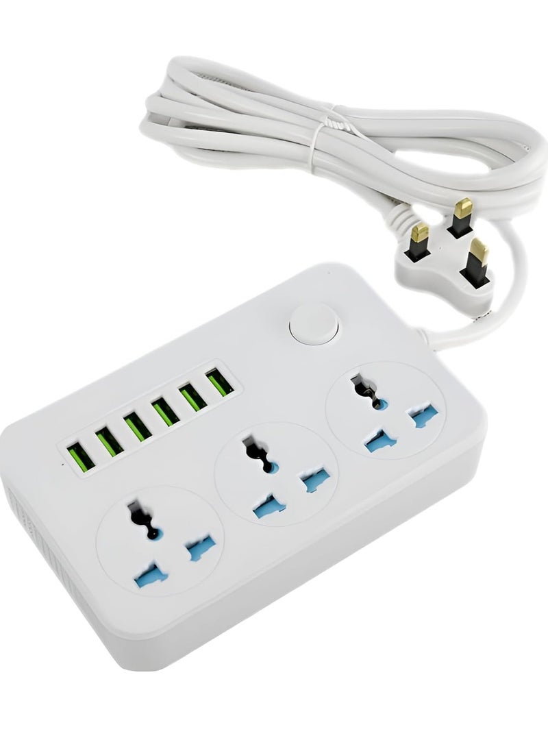 ELTRAZONE Power Strips Extension Cord - 3 Outlets and 6 USB Ports Heavy Duty Universal Extension Socket, Multi-Plug Power Extension for Office, Home, Kitchen, Copper Clad Aluminum Wire (White)  - Image 1
