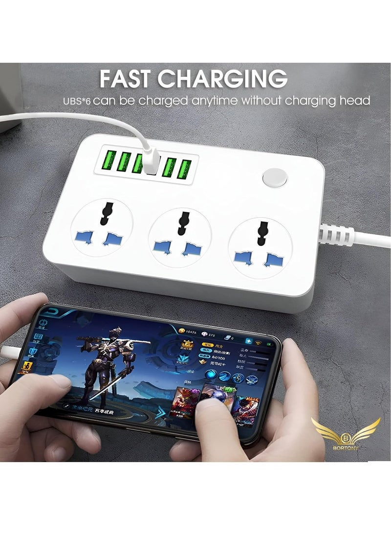 ELTRAZONE Power Strips Extension Cord - 3 Outlets and 6 USB Ports Heavy Duty Universal Extension Socket, Multi-Plug Power Extension for Office, Home, Kitchen, Copper Clad Aluminum Wire (White)  - Image 4