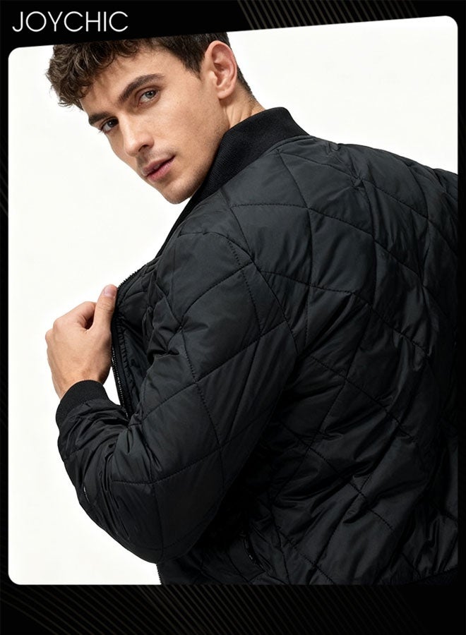 Joychic Autumn and Winter Men Korean Style Stand-up Collar Thermal Zipper Jacket Trendy Casual Cotton Warm Coat Outdoor Windproof Black - Image 5