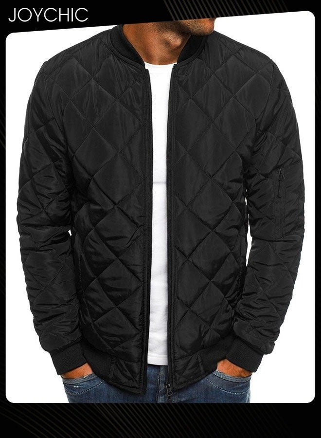 Joychic Autumn and Winter Men Korean Style Stand-up Collar Thermal Zipper Jacket Trendy Casual Cotton Warm Coat Outdoor Windproof Black  - Image 1