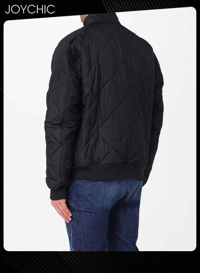Joychic Autumn and Winter Men Korean Style Stand-up Collar Thermal Zipper Jacket Trendy Casual Cotton Warm Coat Outdoor Windproof Black  - Image 3