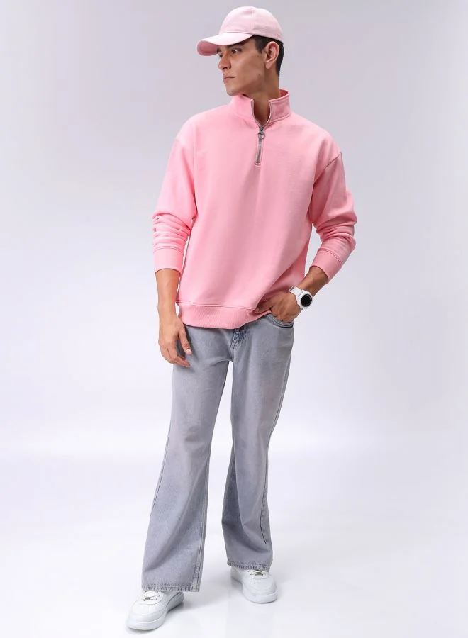 شركة المرآب الهندية Men Relaxed Fit Solid High neck Overhead High Neck Sweatshirt