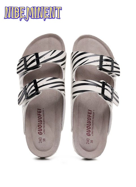 Cork Slippers for Men and Women with Double Row Belt Buckle Sandals, Beach Shoes, Haken Shoes