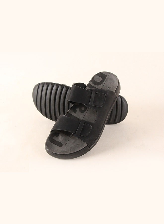 BOTELI 40-45 Big Size Men's Black Velcro Slide Sandals - Soft Comfort Sole For Daily Casual & Outdoor Wear  - Image 1