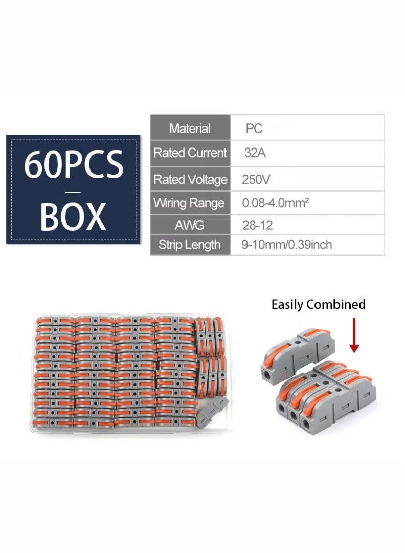 OMEVE Quick Lever Wire Connectors 60PC Set Universal Quick Push-in - Image 1