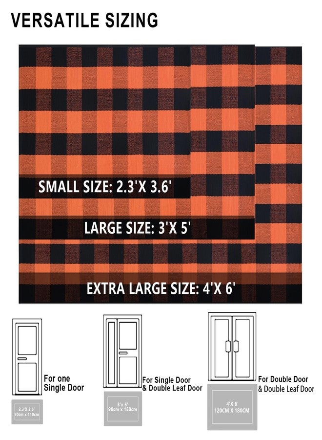 Fallovea Fall Orange and Black Plaid Rugs, 28''x43'' Area Rug Outdoor Indoor Front Porch Doormat Cotton Hand-Woven Layered Door Mats for Entryway Patio Laundry Bedroom Living Room - Image 3