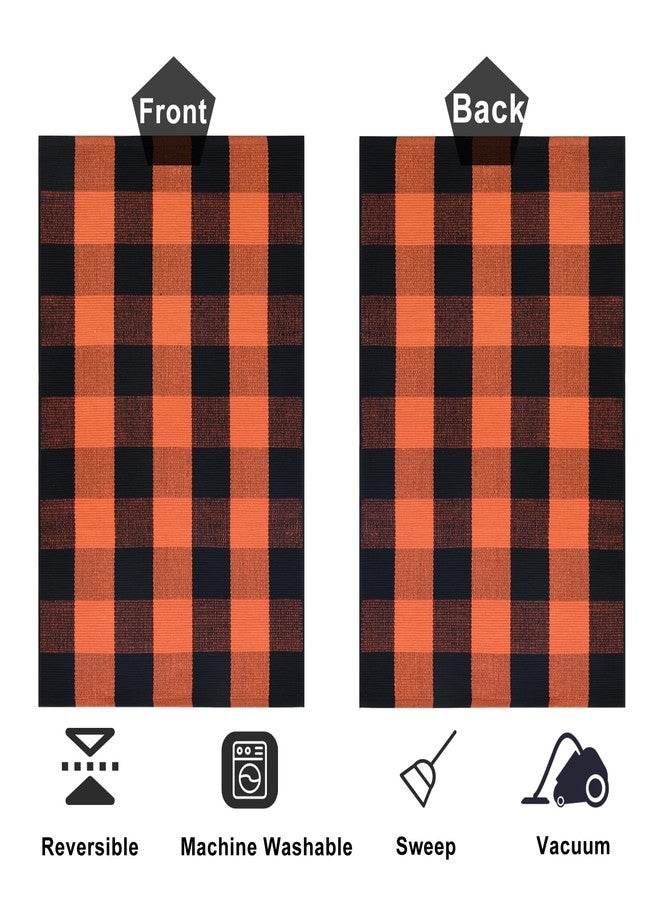 Fallovea Fall Orange and Black Plaid Rugs, 28''x43'' Area Rug Outdoor Indoor Front Porch Doormat Cotton Hand-Woven Layered Door Mats for Entryway Patio Laundry Bedroom Living Room - Image 4