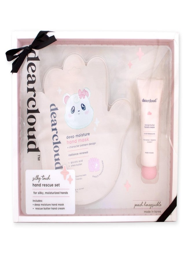dearcloud Silky Touch Hand Rescue Set - Hand Mask for Dry Cracked Hands + Moisturizing Hand Cream - Self Care Gift Set (Peach Honeysuckle) - Image 1