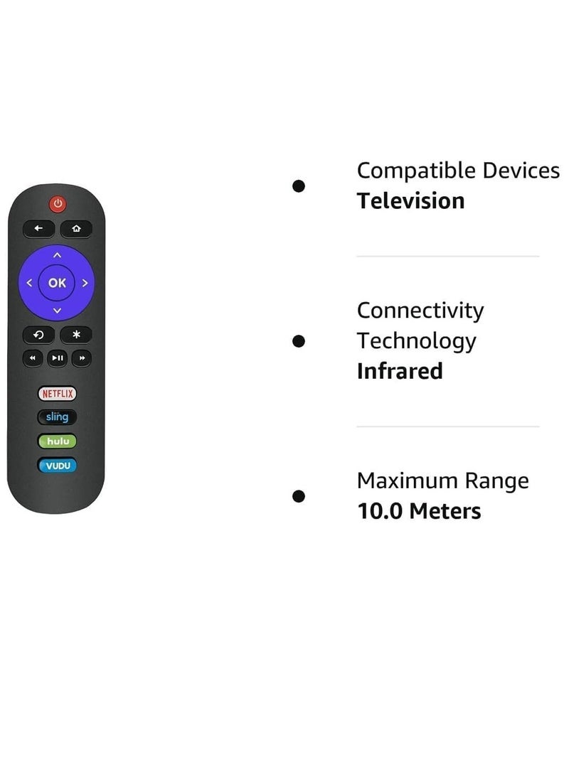 RC280 OEM Universal Replacement Remote Control Compatible with All TCL Roku TVs 【Only Works with Roku TVs, Not for Roku Stick and Roku Box】 (Netflix/Sling/Vudu/Hulu) with battery