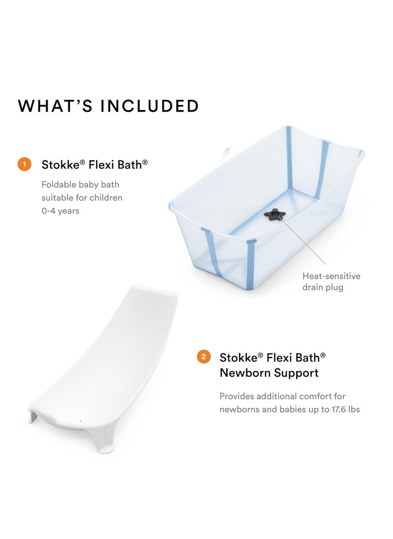 STOKKE - Stokke Flexi Bath Bundle, Ocean Blue - Foldable Baby Bathtub + Newborn Support - Durable & Easy to Store - Convenient to Use at Home or Traveling - Best for Newborns & Babies Up to 48 Months - Image 1