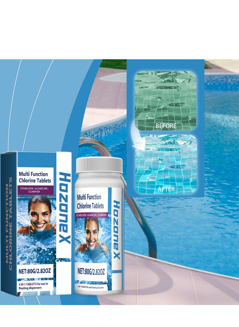 HOZONEX 80G Multifunction Chlorine Tablets,swimming pool effervescent tablet u0026 applicator, For Swimming Pool Disinfection (1 Bottle Tablet) - Image 1