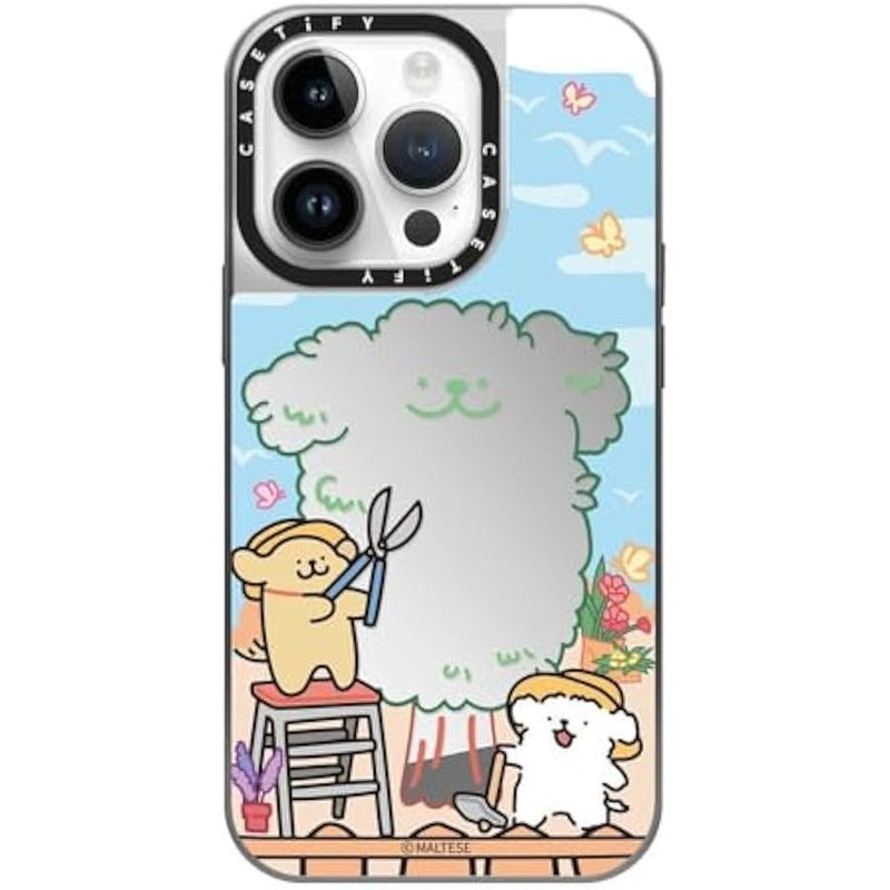 Casetify Mirror Case for iPhone 14 Pro Compatible with Magsafe - Maltese Tree Case - Silver on Silver - Image 1