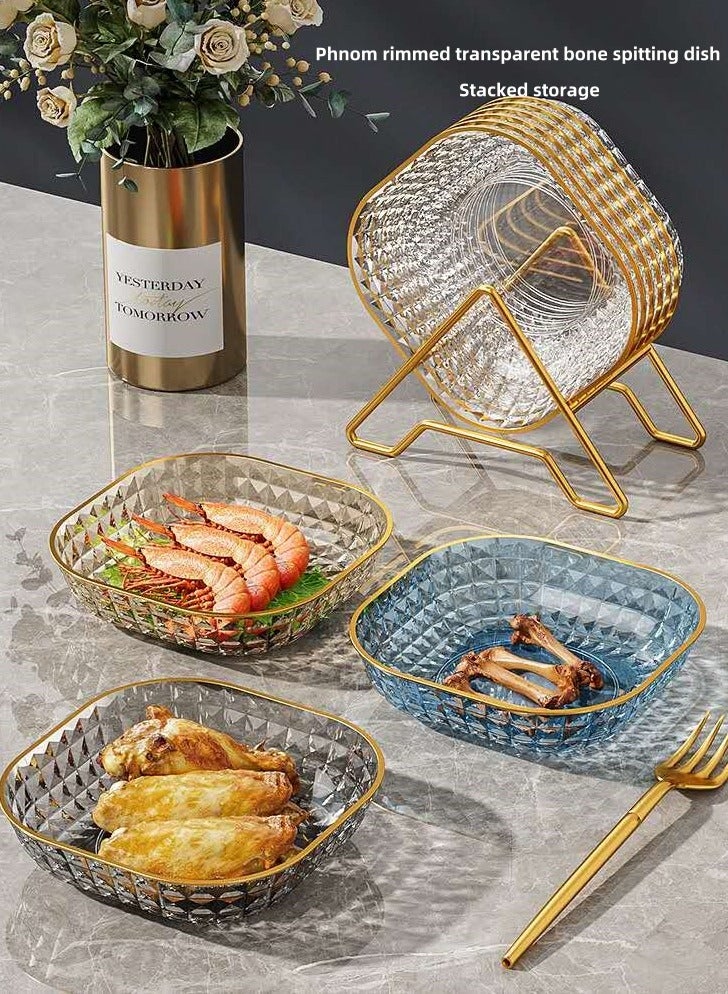 Multifunctional transparent high-end household table cap food-grade snacks candy nut plate fruit plate (6 pieces + gold frame) - Image 2