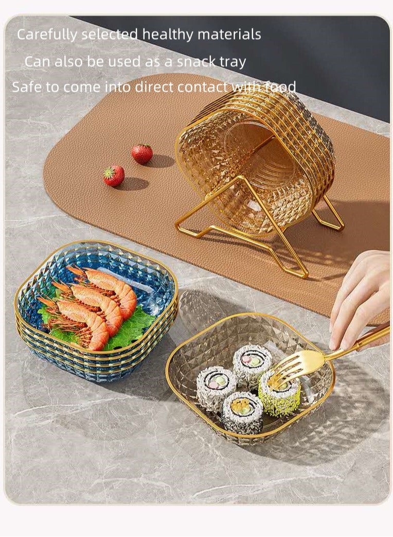 Multifunctional transparent high-end household table cap food-grade snacks candy nut plate fruit plate (6 pieces + gold frame) - Image 5