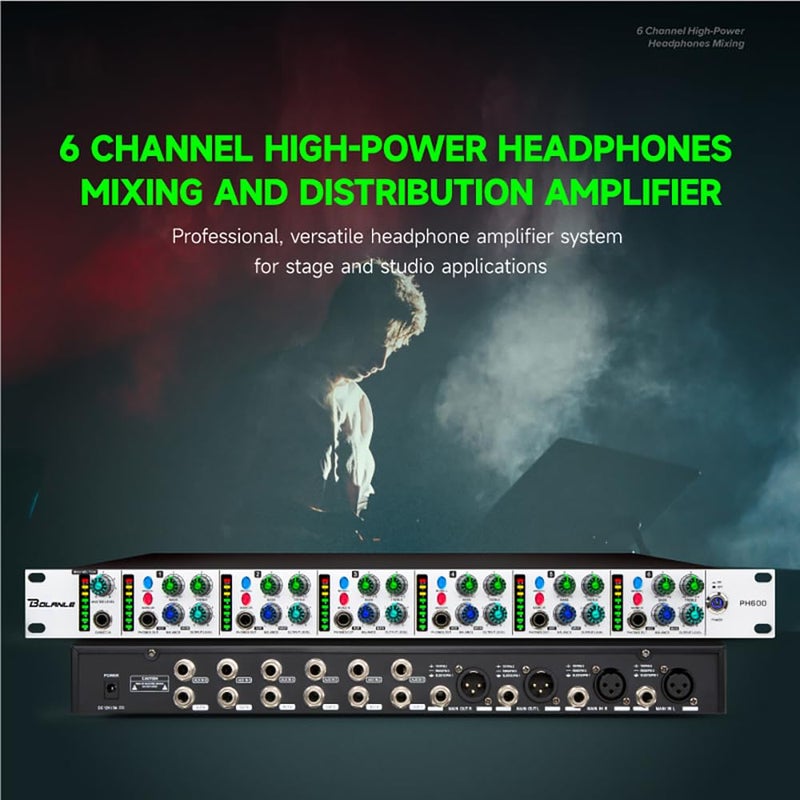 Bolanle PH6000 6-Channel Headphone Mixing Distribution Amplifier High-Power Headphone Amplifier 3.5mm & 6.35mm Jacks - Image 3