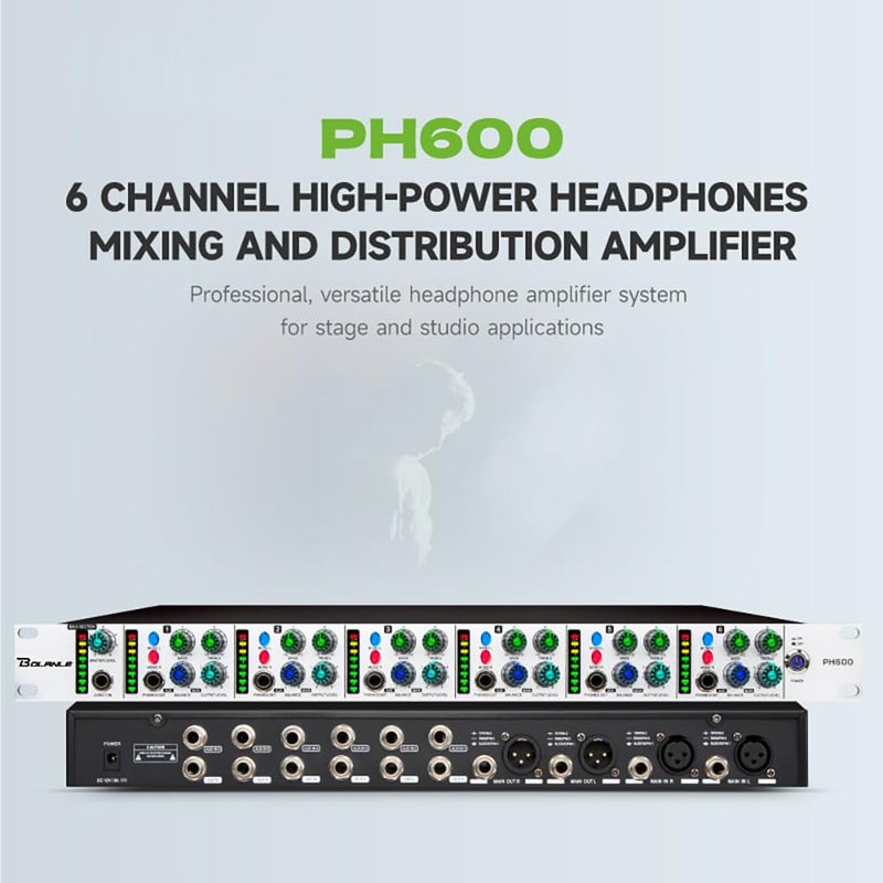 Bolanle PH6000 6-Channel Headphone Mixing Distribution Amplifier High-Power Headphone Amplifier 3.5mm & 6.35mm Jacks - Image 2