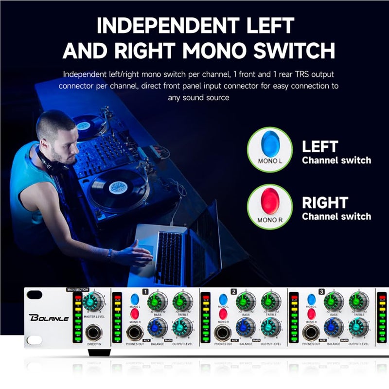 Bolanle PH6000 6-Channel Headphone Mixing Distribution Amplifier High-Power Headphone Amplifier 3.5mm & 6.35mm Jacks - Image 5