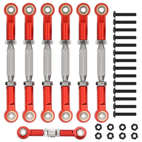Treehobby Metal RC Front Rear Metal Adjustable Steering Linkage Servo Link Pull Rod Compatible with 110 traxxas Slash 4x4 2WD RC Car Upgraded PartsRed - Image 1