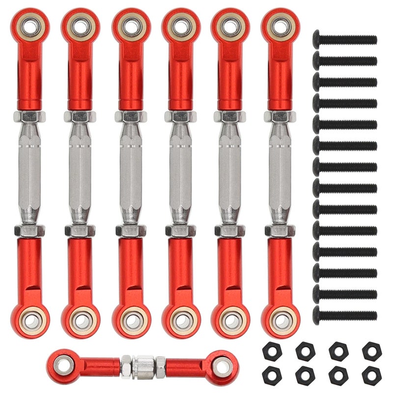 Treehobby Metal RC Front Rear Metal Adjustable Steering Linkage Servo Link Pull Rod Compatible with 110 traxxas Slash 4x4 2WD RC Car Upgraded PartsRed - Image 2