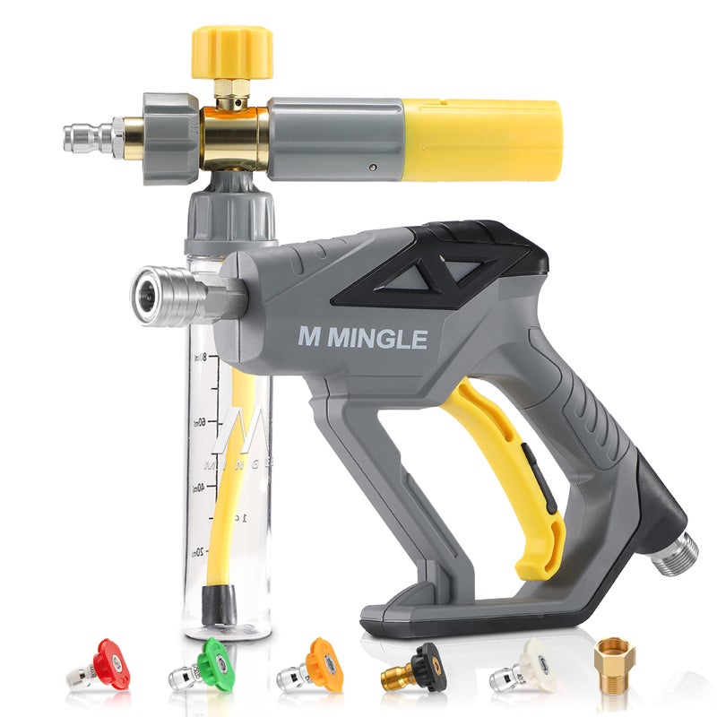 M MINGLE Concentrate Foam Cannon with Pressure Washer Gun, Ready-to-Use Mini Soap Cannon with 5 Nozzle Tips, 1/4" Quick Connect for Thick Sudsy Wash - Image 1