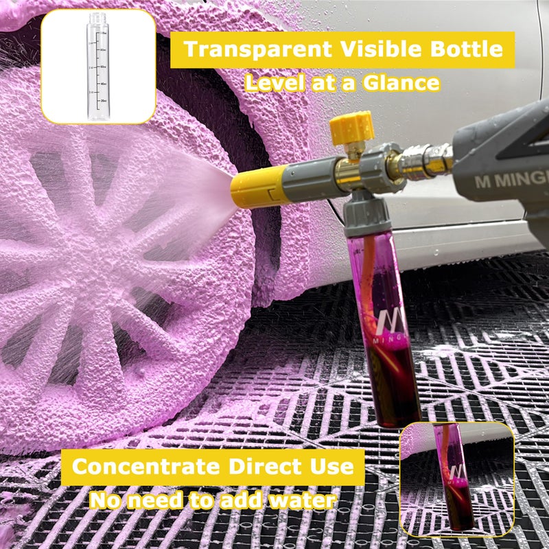 M MINGLE Concentrate Foam Cannon with Pressure Washer Gun, Ready-to-Use Mini Soap Cannon with 5 Nozzle Tips, 1/4" Quick Connect for Thick Sudsy Wash - Image 2