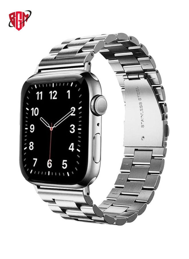 Stainless Steel Strap For iWatch 49mm 46mm 45mm 44mm 42mm, Replacement Metal Band Compatible For Apple Watch Series Ultra 3 | Ultra 2 | Ultra | 10 9 8 7 SE 6 5 4 3 2 1 - Silver