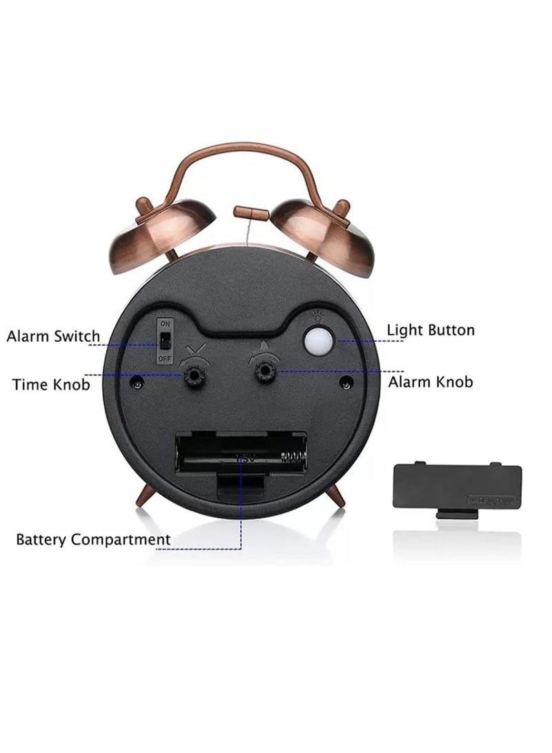 Microplus Twin Bell Quartz Analog Alarm Clock, Modern Vintage Design, Touch-Activated Backlight, Loud Alarm Silver Ps-4730 - Image 3