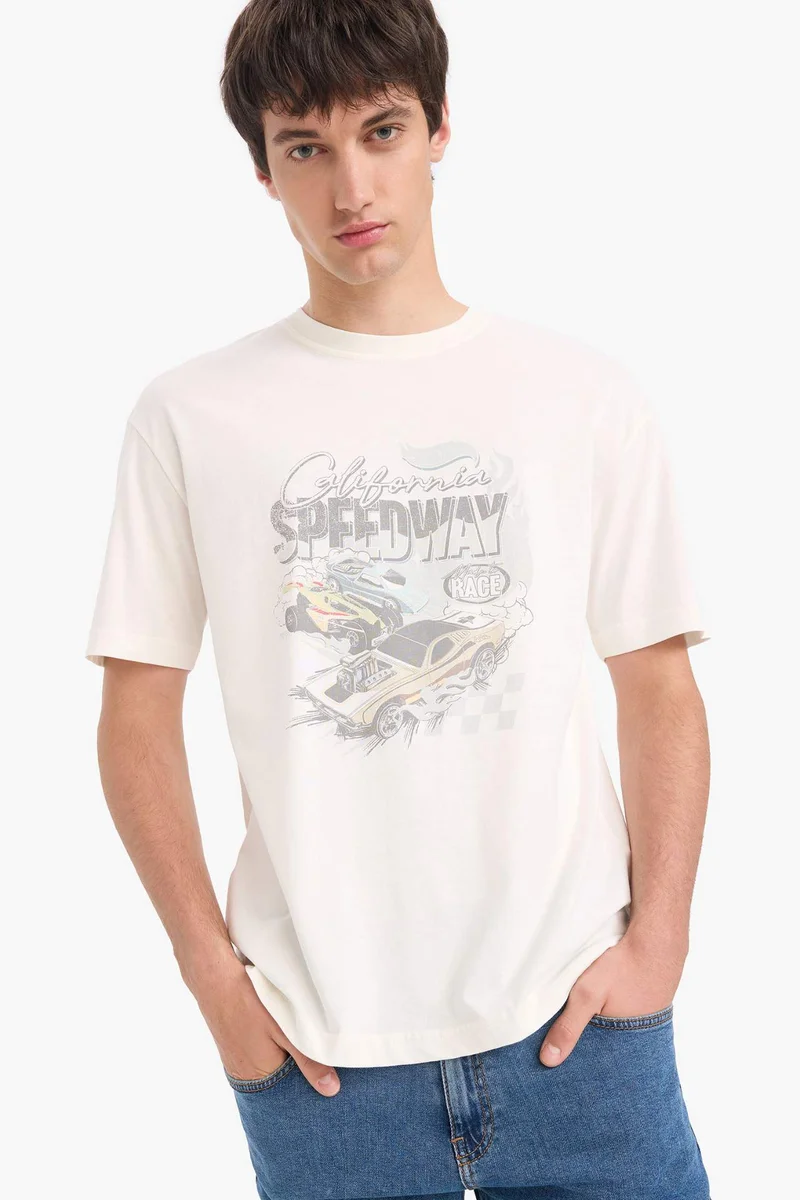 ديفاكتو Hot Wheels Licensed Boxy Fit Crew Neck Printed Short Sleeve T-Shirt