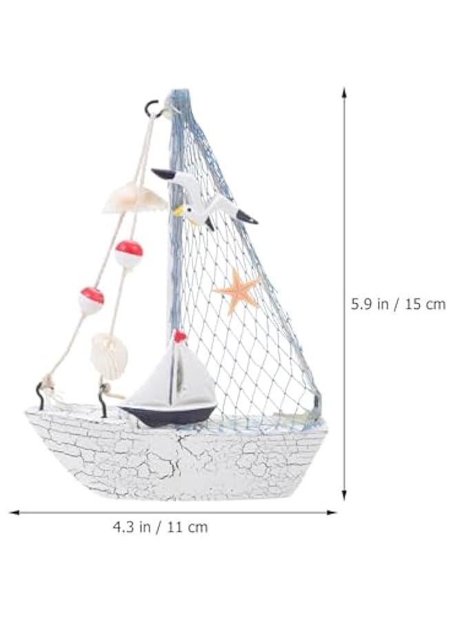 Generic - 4 Pack Resin Mini Sailboat Model Decoration, Wooden Miniature Sailing Boat Home Decor Set, Beach Nautical Design for Ocean Theme Decoration Country Decor - Image 1