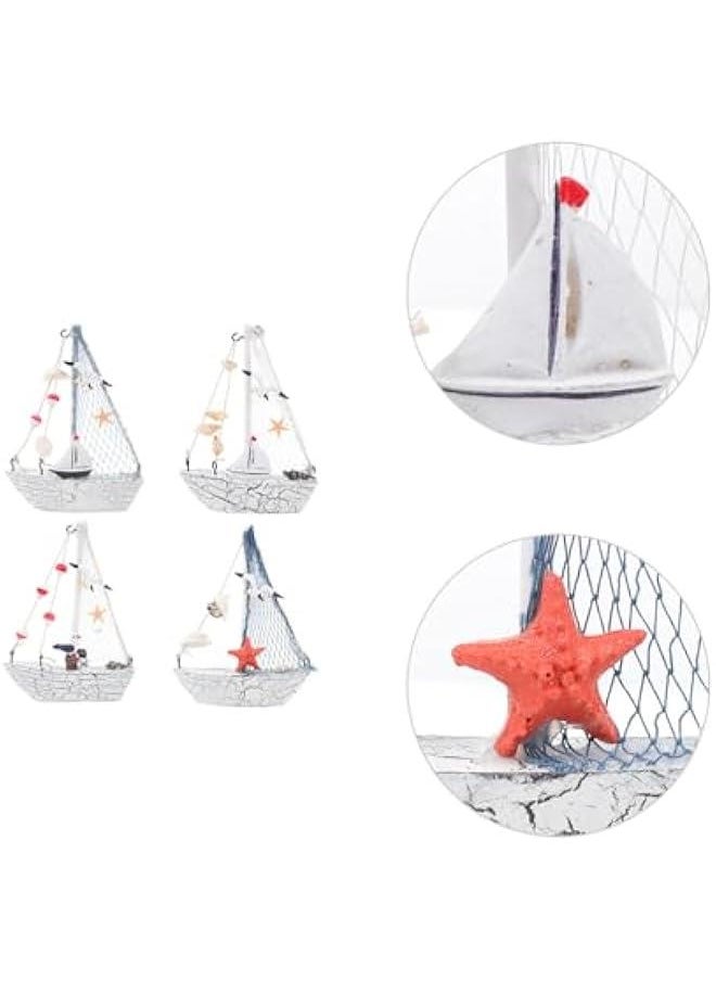 Generic - 4 Pack Resin Mini Sailboat Model Decoration, Wooden Miniature Sailing Boat Home Decor Set, Beach Nautical Design for Ocean Theme Decoration Country Decor - Image 1